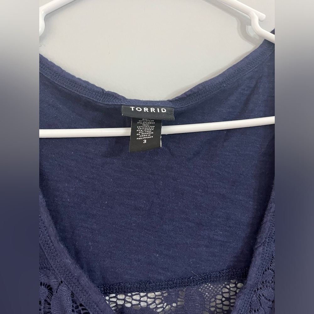 Torrid size 3 (3x) navy blue lace all over short sleeve blouse - Picture 6 of 6